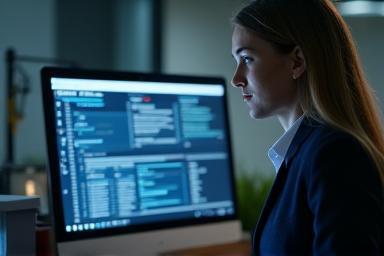 HR professional reviewing candidate resumes and profiles on a screen