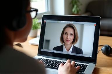 Person engaging in virtual training on a laptop screen
